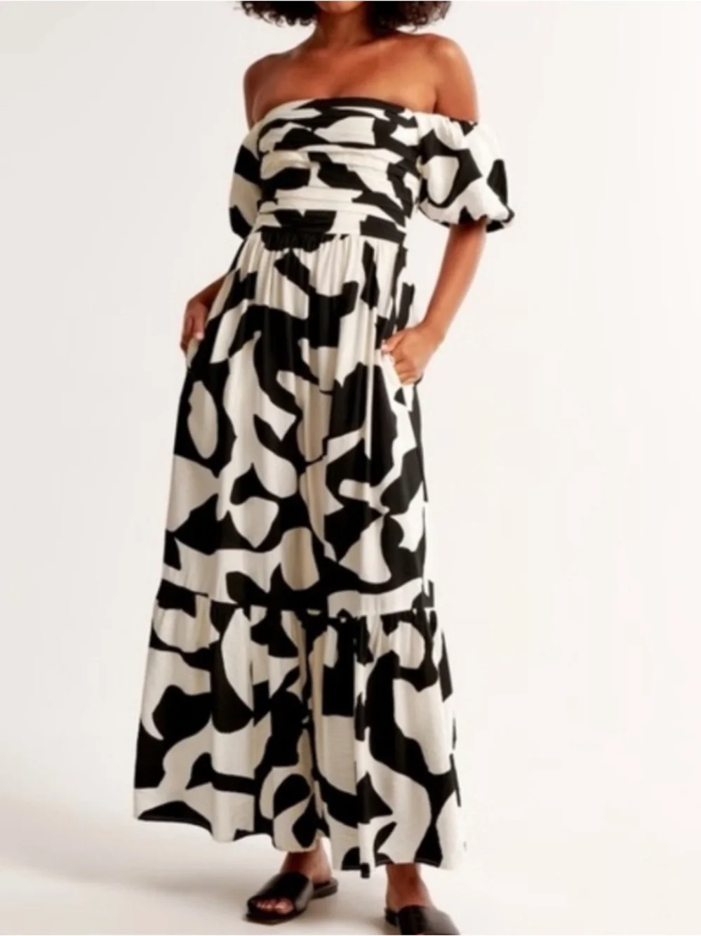 A&F Emerson Midi Dress in Black and White Abstract Size S Tall